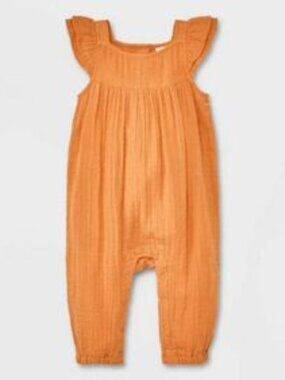 Brand New Cat & Jack Baby Girls' Ruffle Sleeve Romper - Mustard Yellow, Newborn.